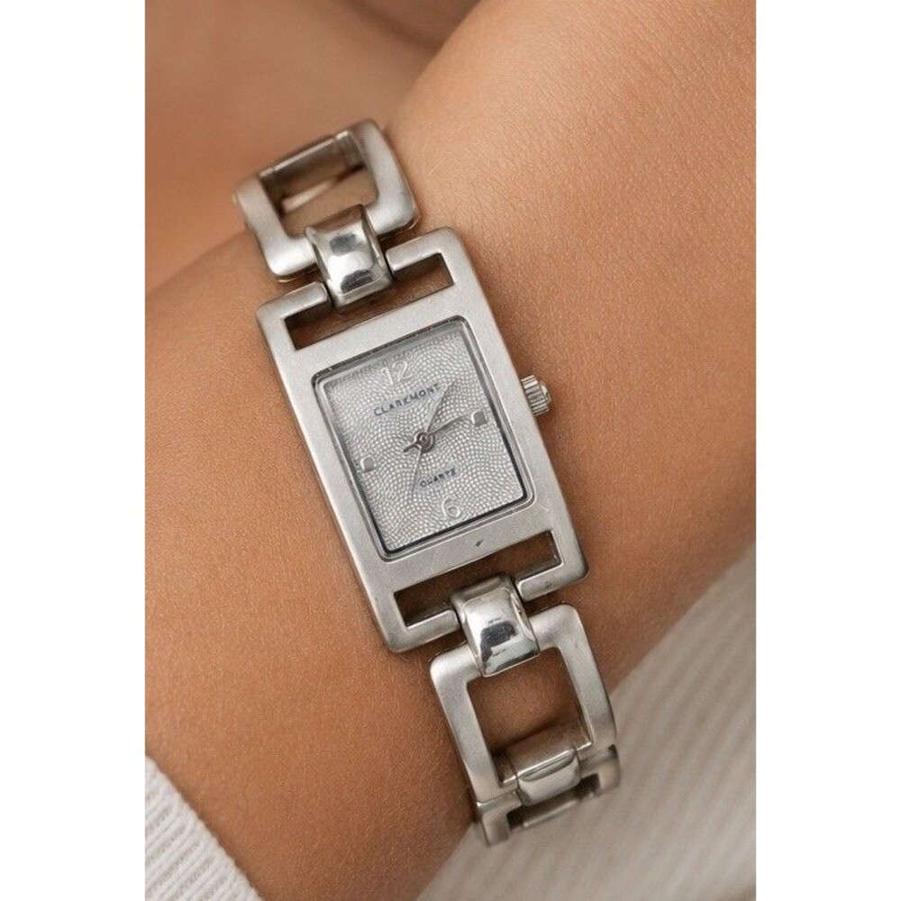 Claremont Women's Rectangular Link Watch Analog Silver Tone Working